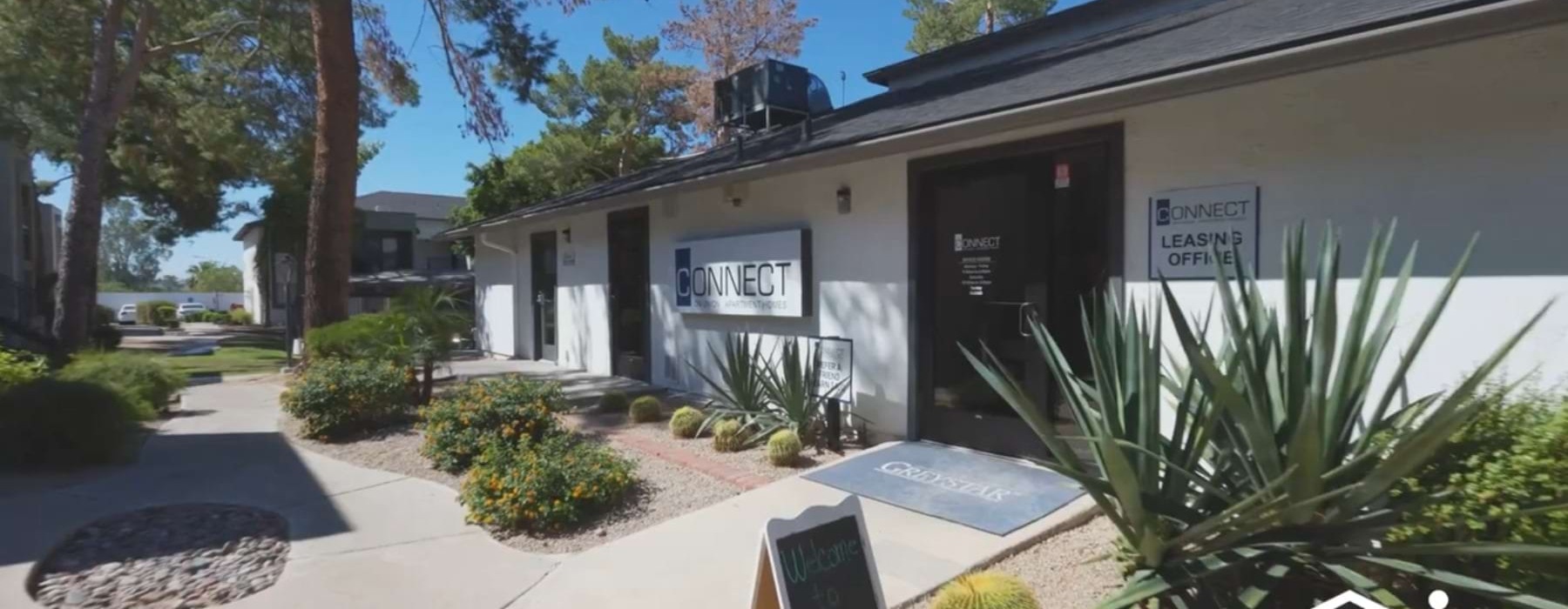 a leasing office with plants